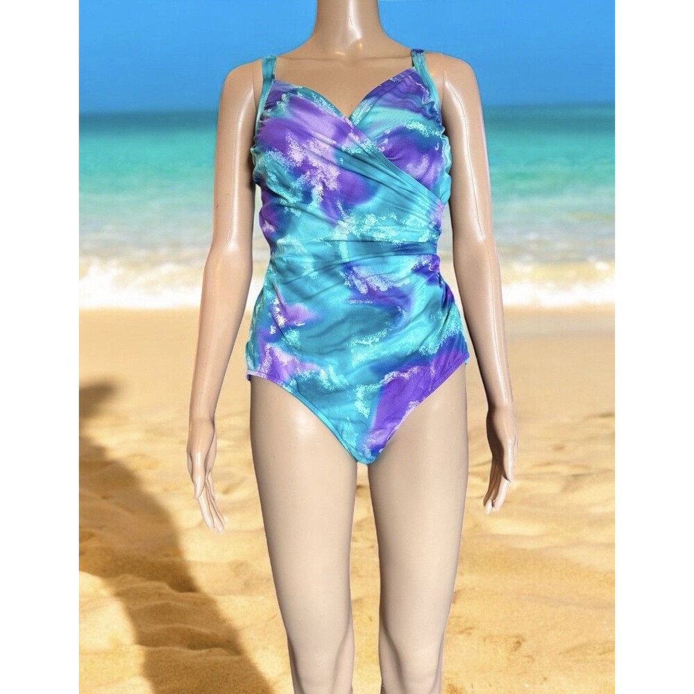 VTG 80s Diane Von Furstenberg One Piece Swimsuit/Bathing Suit Size16 Aquamarine